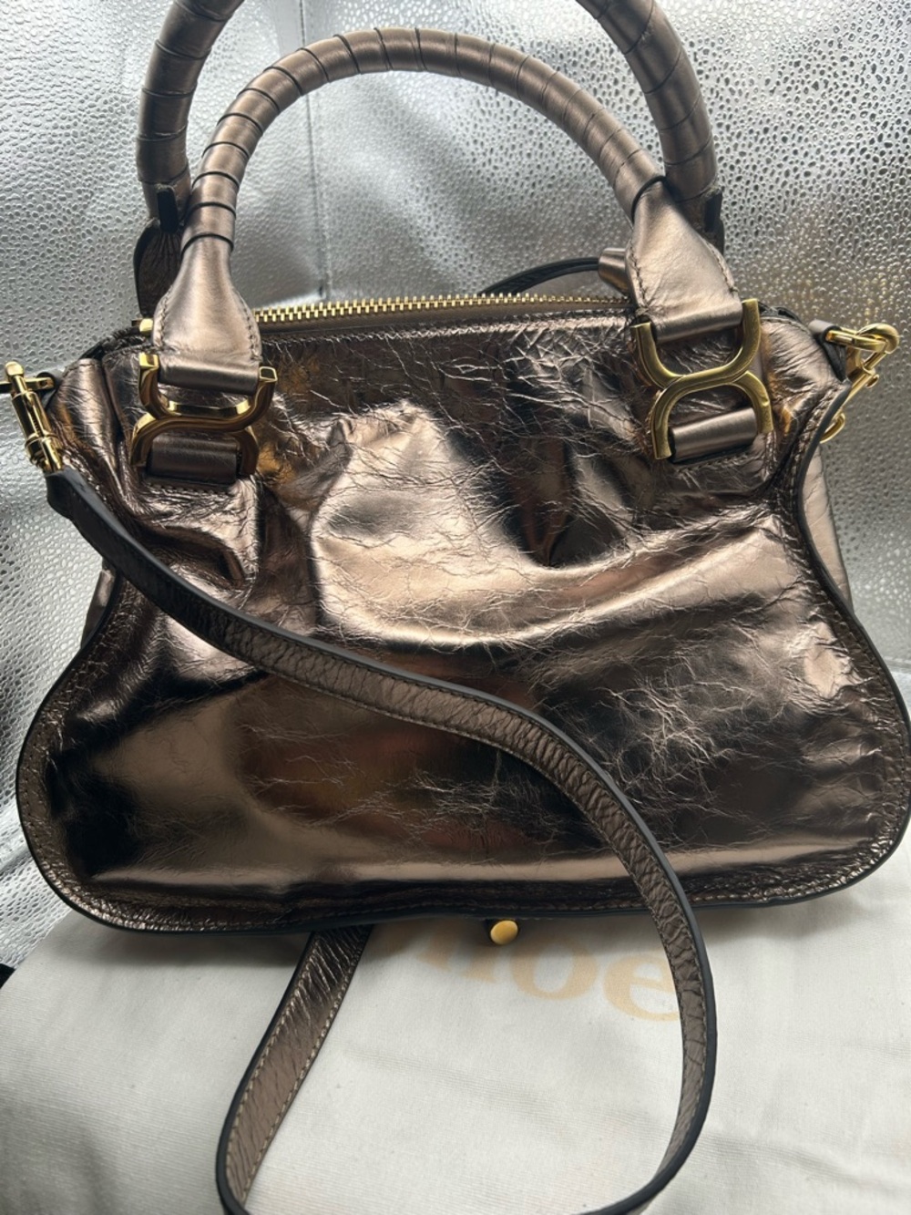 Chloé Small Marcie bronze Metallic Leather Satchel W/COA - Picture 8 of 17